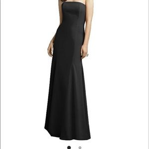 Dessy crepe black strapless bridesmaid dress